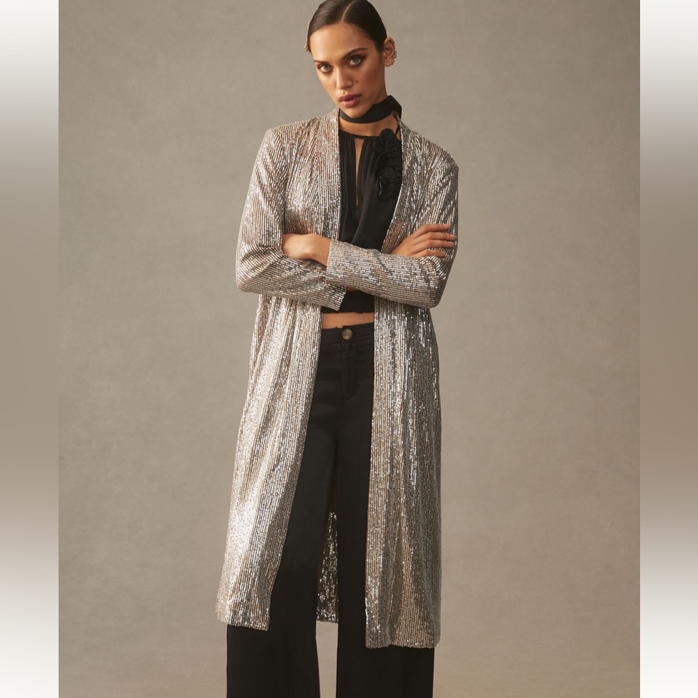 Anthropologie Mare Mare Silver/Taupe Sequin Duster size XS *LIKE NEW*
